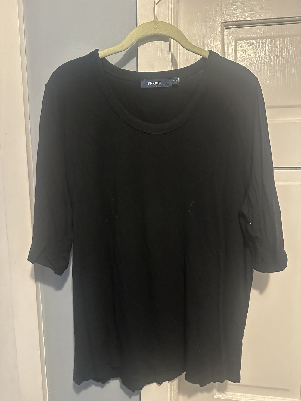 Eloquii Black Crew Neck 3/4 Rouched Sleeve T-Shirt